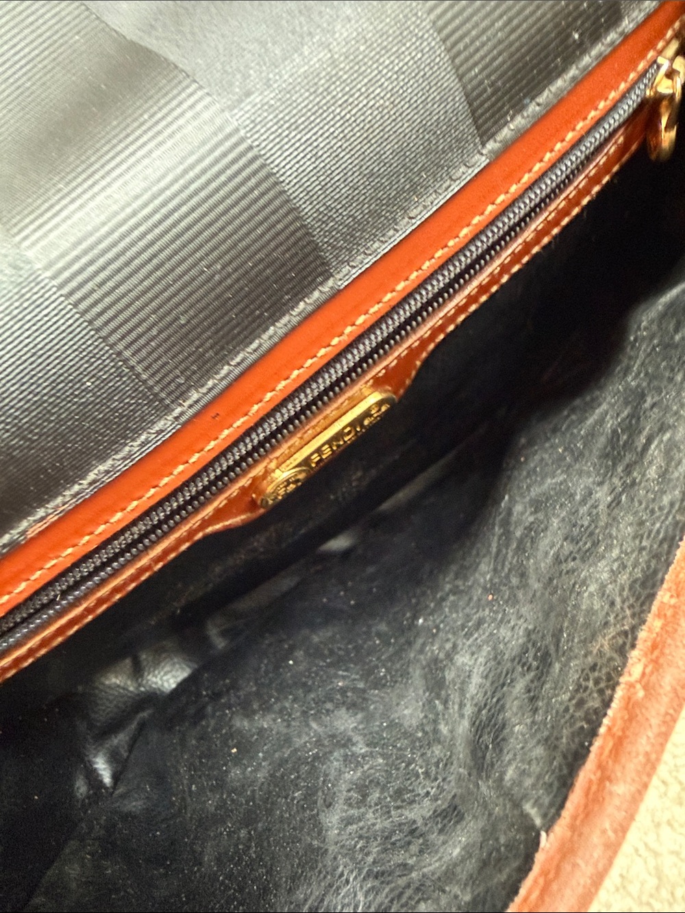 Authentic Vintage Fendi Pequin Stripe Crossbody Saddle Bag Brown Leather Italy - Picture 7 of 10